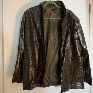 PrettyLittleThing Brown Croc-Embossed Blazer Jacket